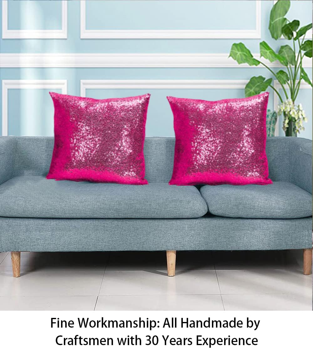 ShinyBeauty 24x24 Inch Hot Pink Sequin Pillow Cover - Decorative Throw Pillow Case with Glitter Sequins for Sofa, Bed, Couch - Fuchsia Accent Cushion Cover for Home Decor, Living Room, Dorm