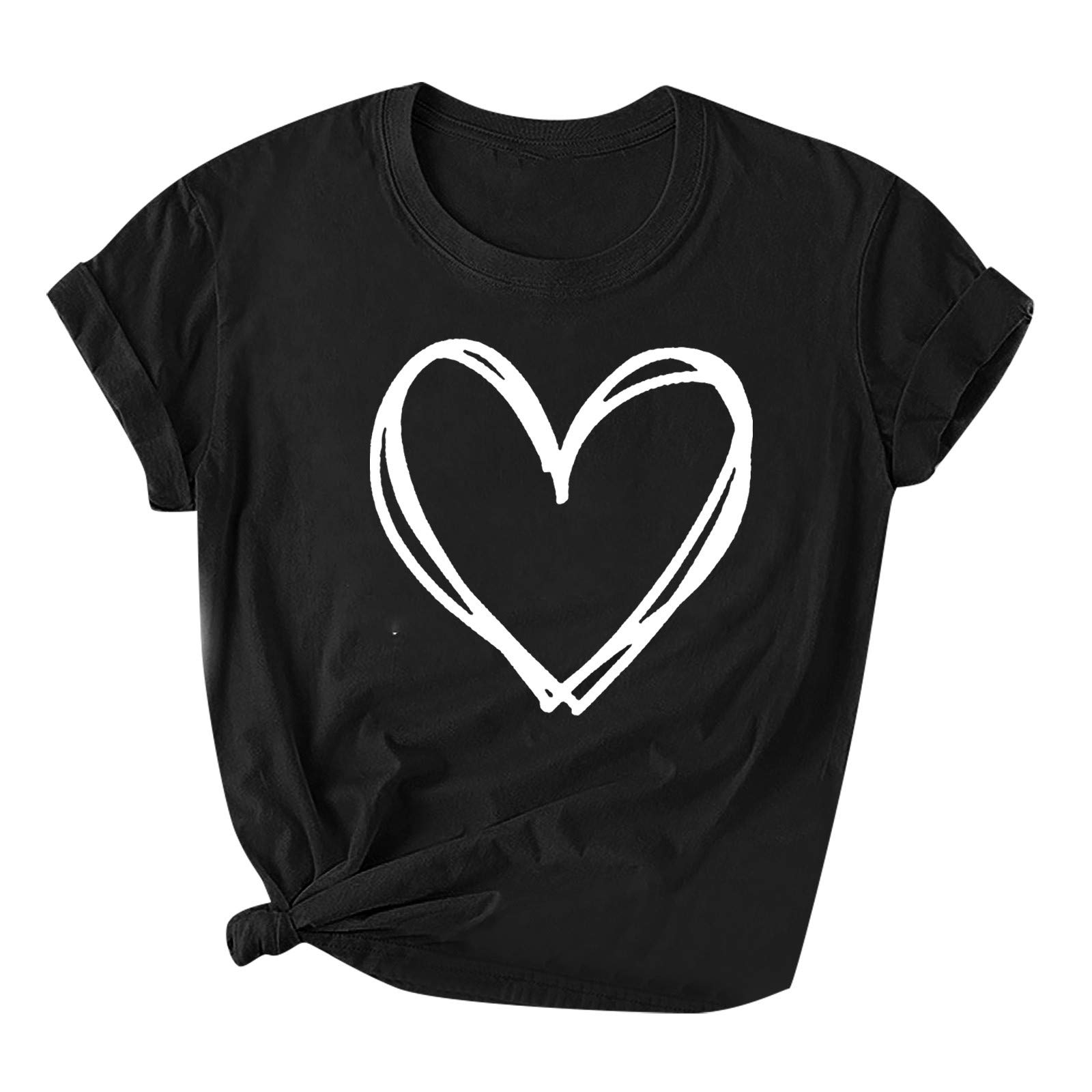 Women's Fashion Valentine's Day Print Short Sleeve T-Shirt - Novelty Graphic White Fitted Top for Casual Wear & Romantic Dates