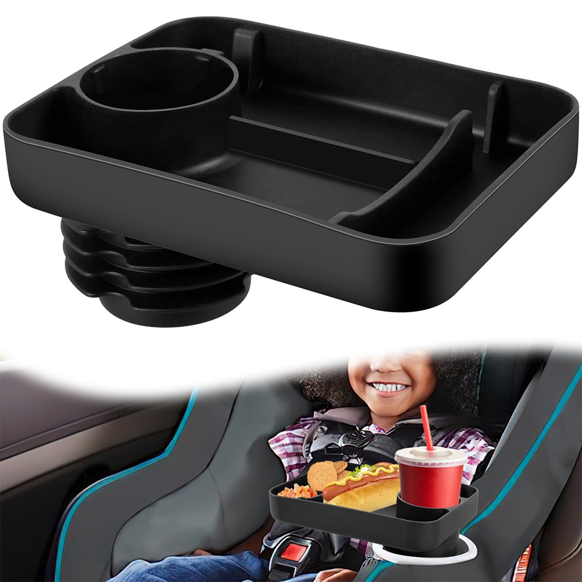 360° Rotating Car Seat Travel Tray for Kids - Expandable Snack Tray with Cup Holder | Portable Toddler Food Tray for Road Trips, Airplane Travel & Backseat Dining
