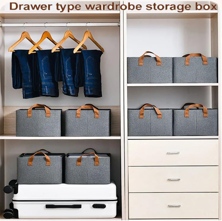 Foldable Closet Storage Box Set of 2 - Cationic Steel Drawer Organizer for Wardrobe (Gray) | Space-Saving Bedroom & Closet Organization Solution