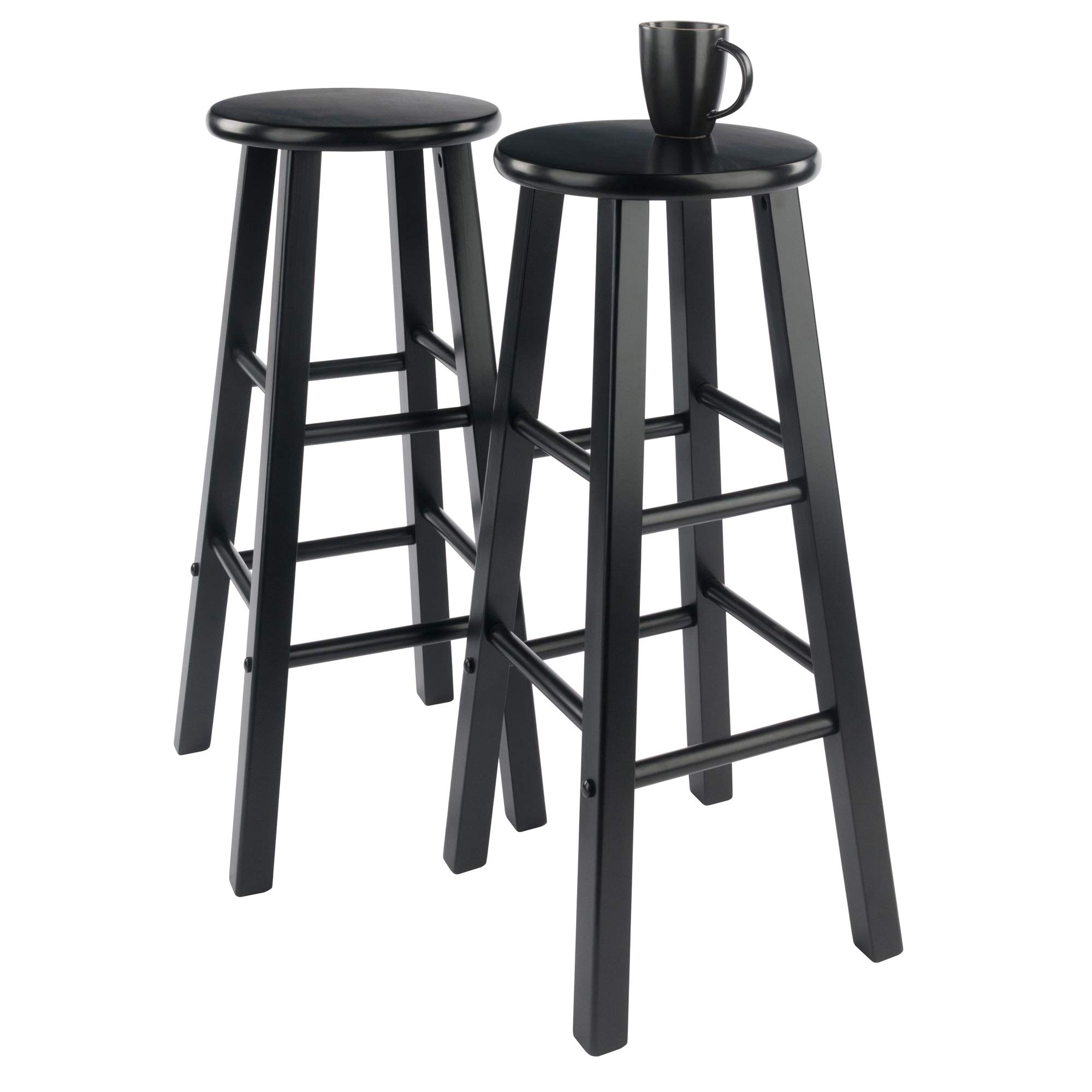 Ergode 2-Piece Wooden Bar Stool Set - Solid Black Wood Construction, 220lbs Weight Capacity, 8 Crossbars for Stability, Compact & Easy Assembly - Perfect for Kitchen Islands, Breakfast Bars, and Home Decor