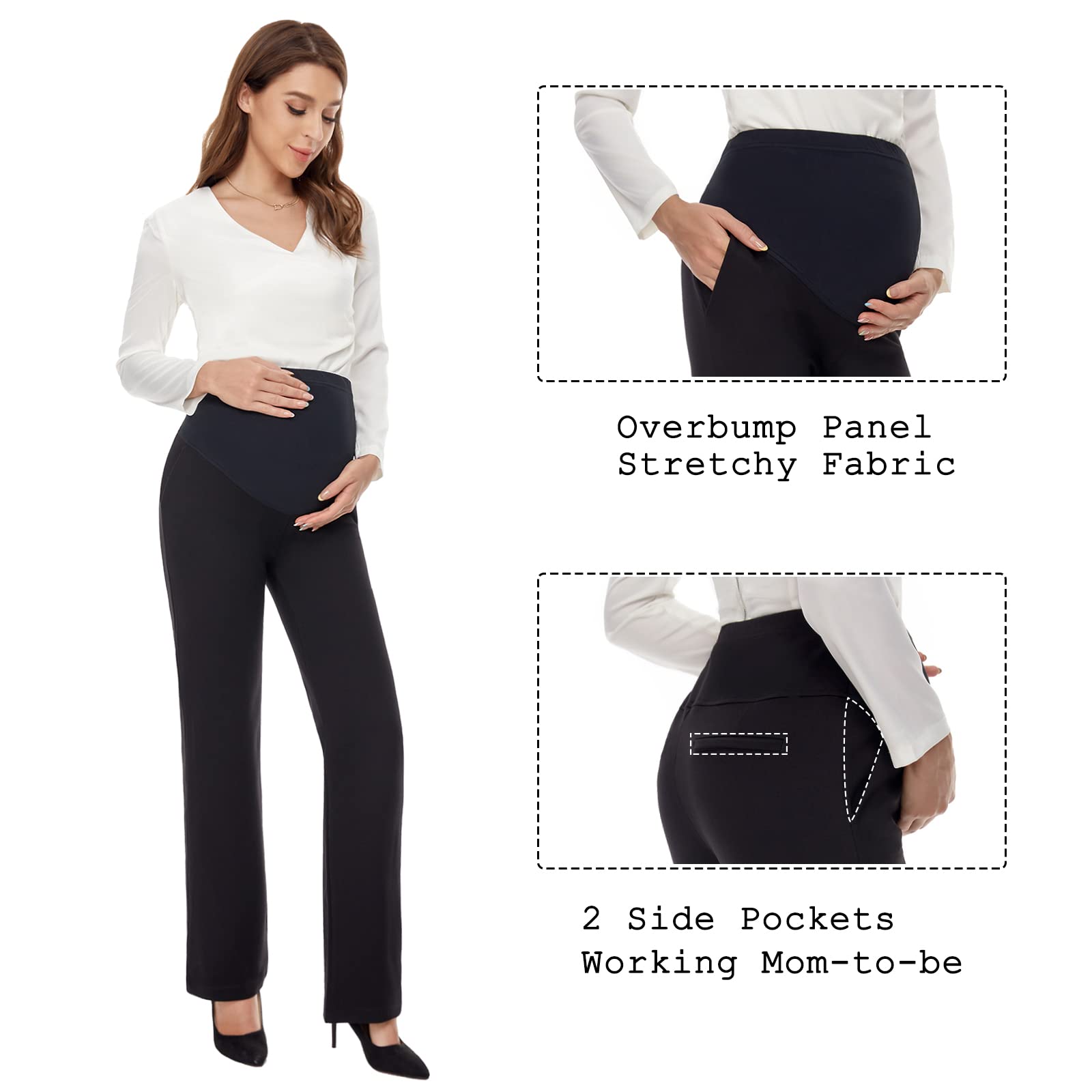 Tapata Women's Maternity Bootcut Dress Pants - Over The Belly Pregnancy Work Pants with Pockets (28
