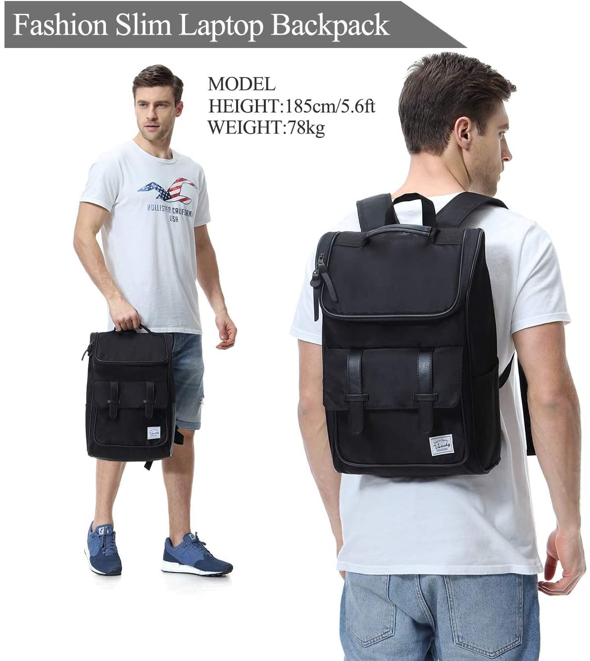 VASCHY Vintage Waterproof Backpack for Men - 15.6