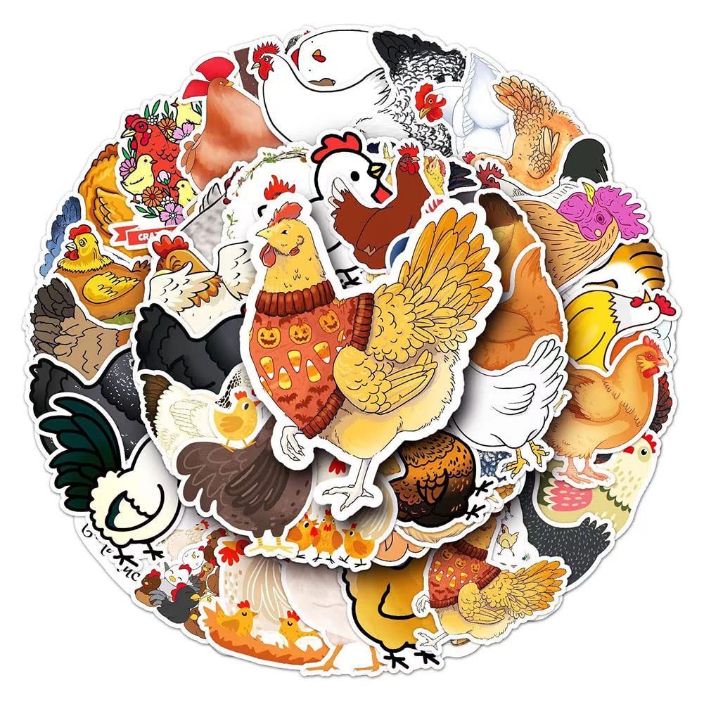 50Pcs Waterproof Chicken Stickers - Vinyl Decals for Water Bottles, Laptop, Bicycle, Luggage & More | Cute Hen & Rooster Decor for Home, Office & School Supplies | Perfect for DIY Crafts, Scrapbooking & Personalizing Items