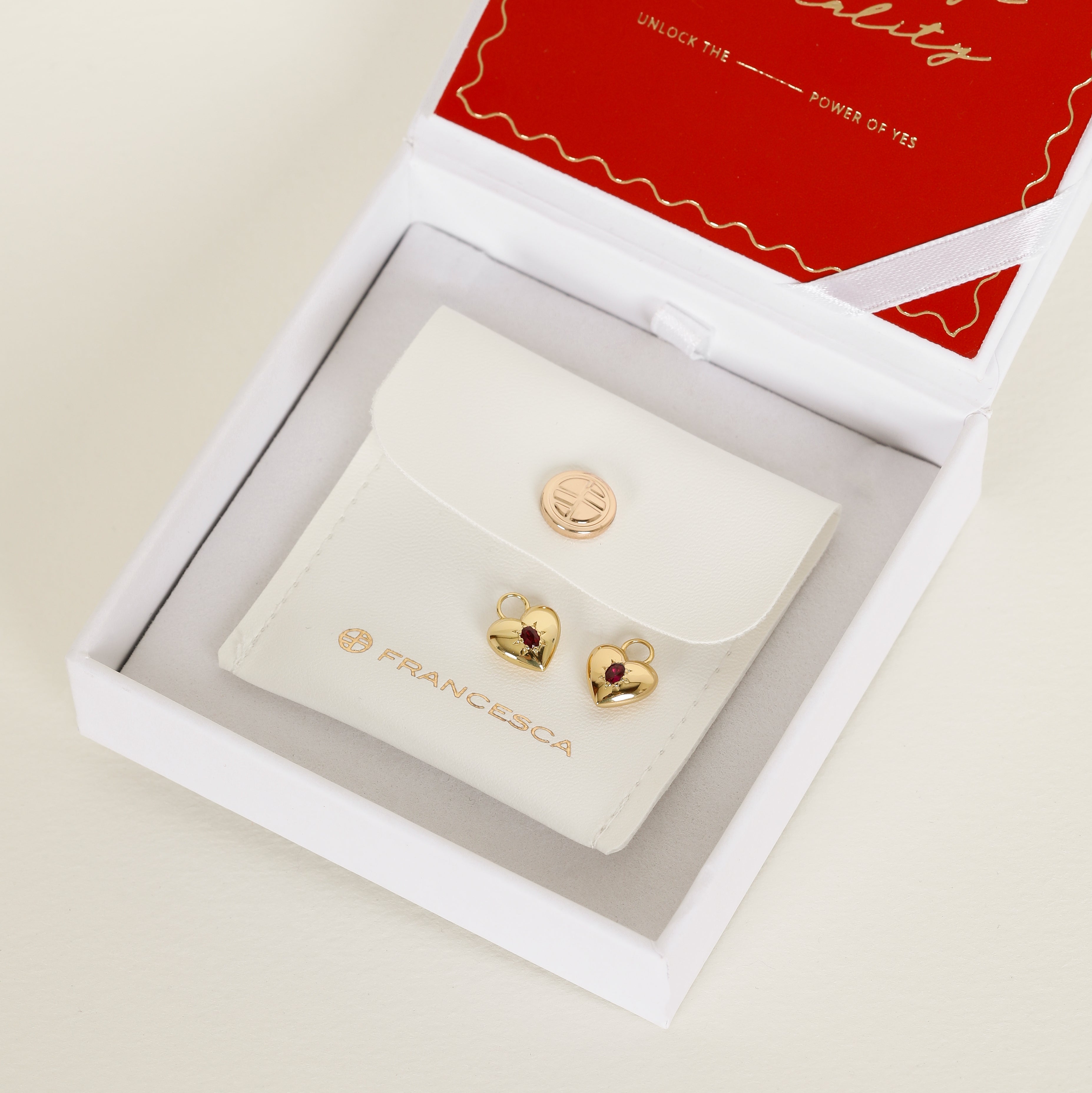 Rouge Heart Hoop Charm Earrings (Set of 2) - Romantic Valentine's Day Gift for Her, Dainty Gold Plated Jewelry for Date Night & Special Occasions