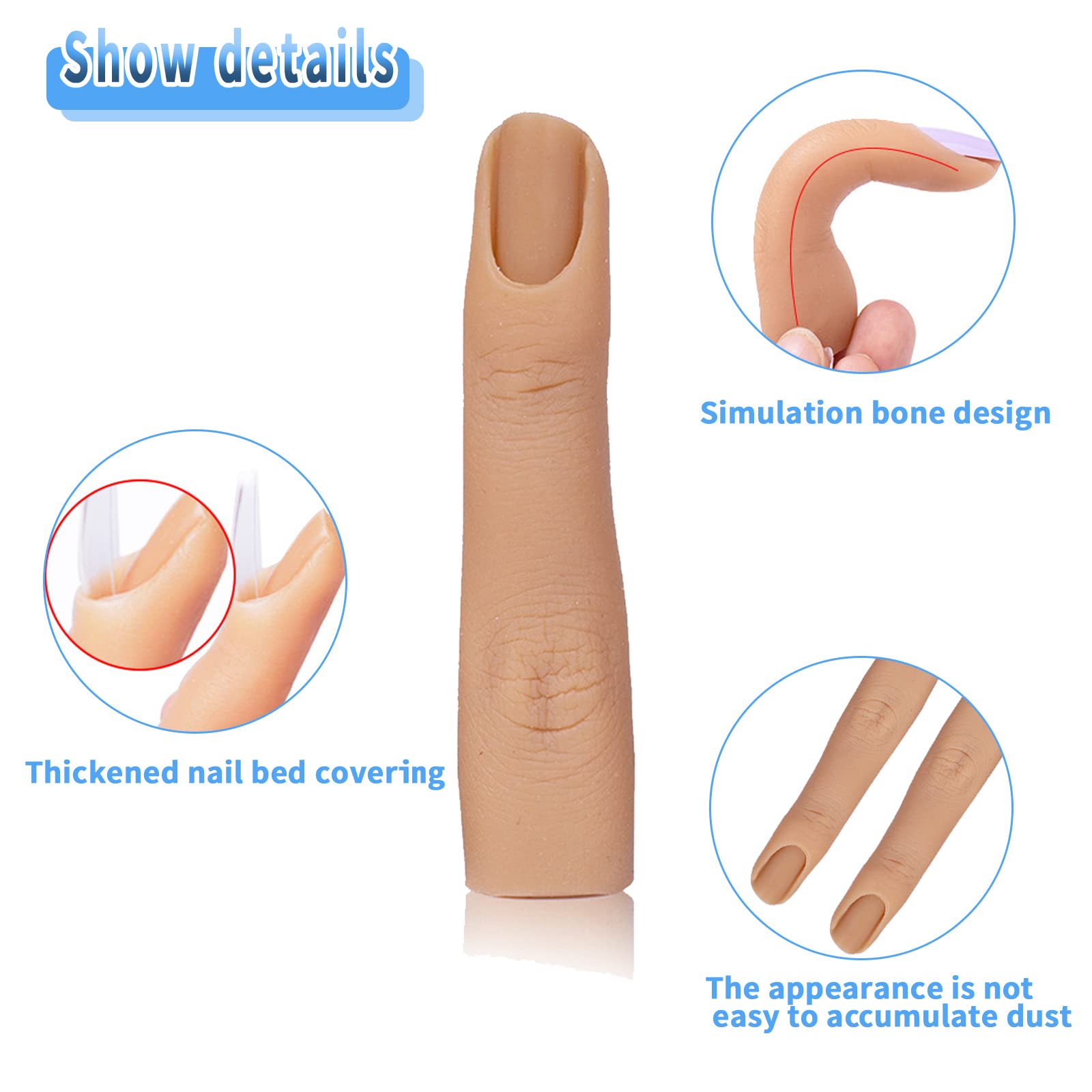 2Pcs Fake Nail Practice Fingers - Silicone Nail Training Tips for Beginners, Manicure & Nail Art Learning Tools - Perfect for DIY Nails at Home, Salon Practice, and Nail Technician Training