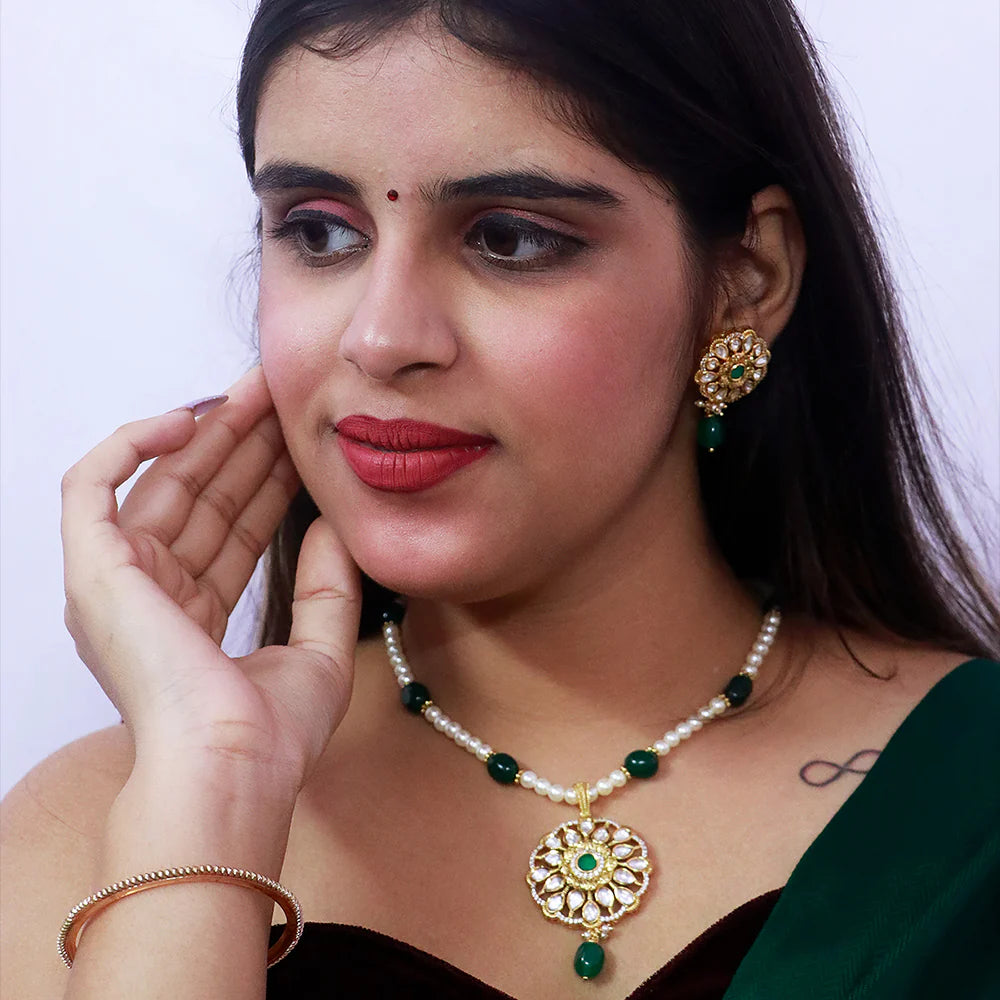 Elegant Designer Gold Plated Royal Kundan Pendant Set (D548) - Perfect for Weddings, Parties & Special Occasions