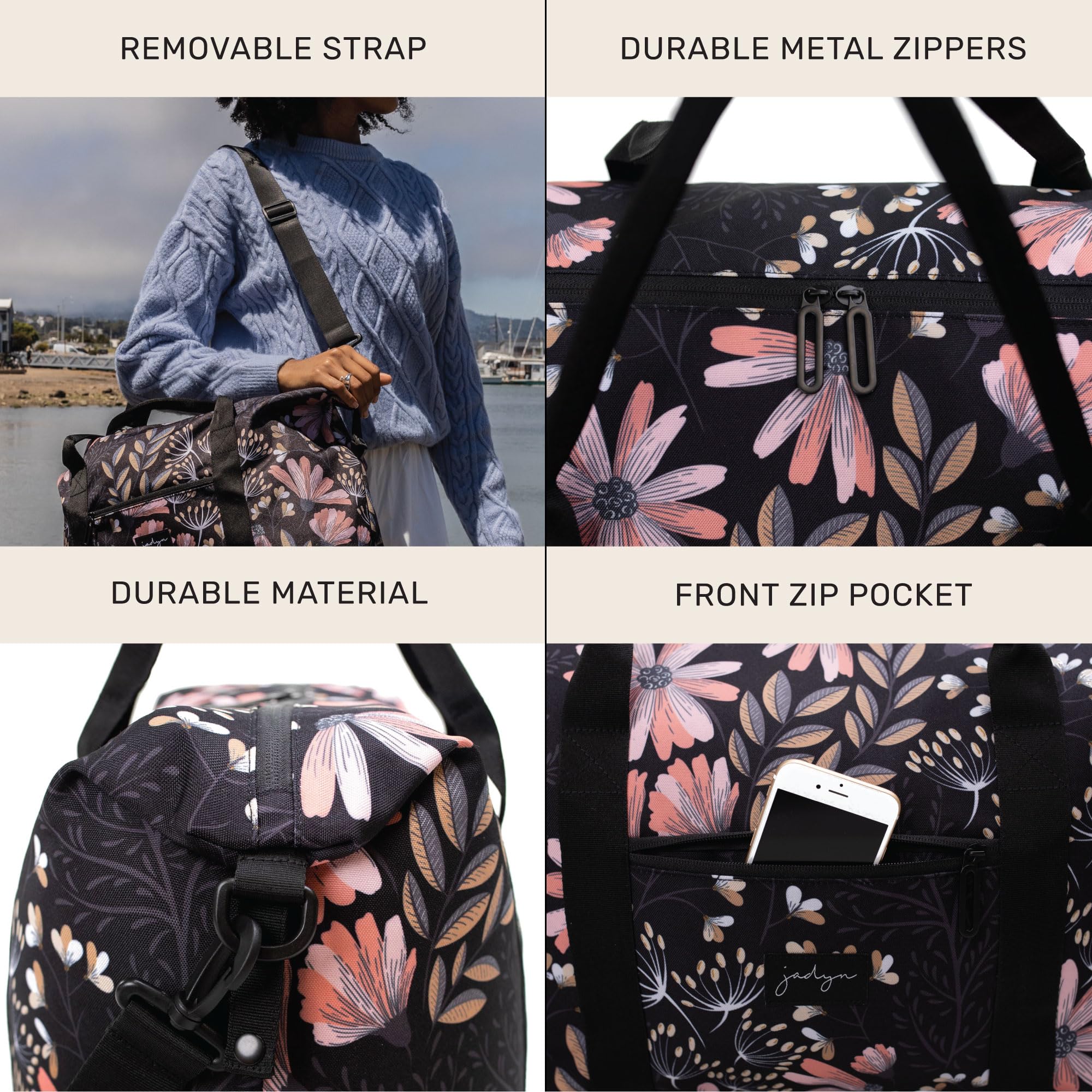 Jadyn Lola Travel Bag - Stylish Weekender & Overnight Duffel Bag for Women & Men - Perfect for Gym, Work, Weekend Getaways & Business Trips