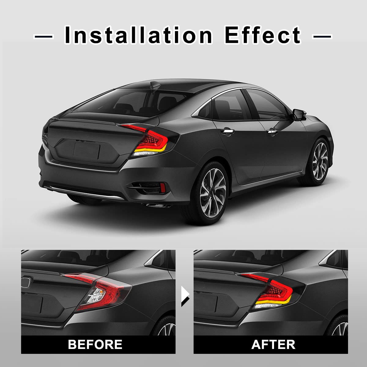 2016-2021 Honda Civic LED Tail Lights Assembly - Smoked Lens Brake Lights with Turn Signal, Starry DRL & Reverse Light | Rear Lamp Replacement for Night Driving & Car Customization