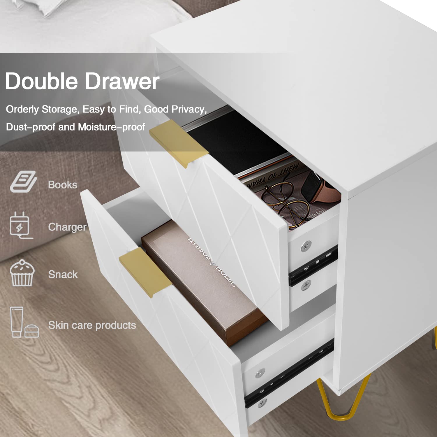 Modern White 3-Piece Bedroom Furniture Set - 6-Drawer Dresser & 2 Nightstands with Storage Drawers | Space-Saving Bedroom Decor for Master Bedroom, Guest Room or Apartment (White Finish)