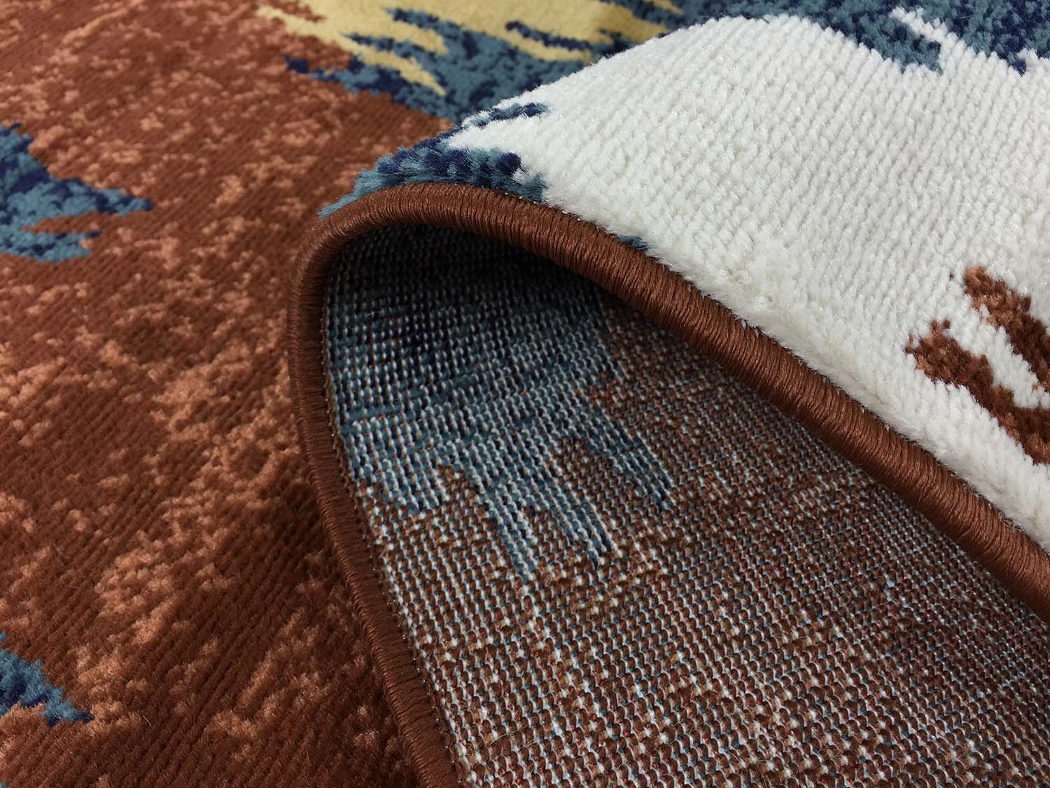 Trellis Wave Chevron Area Rug 5x7 - Modern Lattice Zigzag Design in Brown & Navy - Perfect for Living Room, Bedroom, or Office Decor