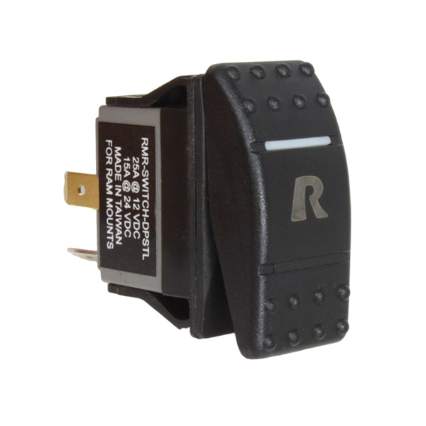 RAM DPST Rocker Switch with LED Light - 20A 12V/24V On-Off Power Switch - Waterproof Toggle Switch for Marine, RV, Automotive & Industrial Applications