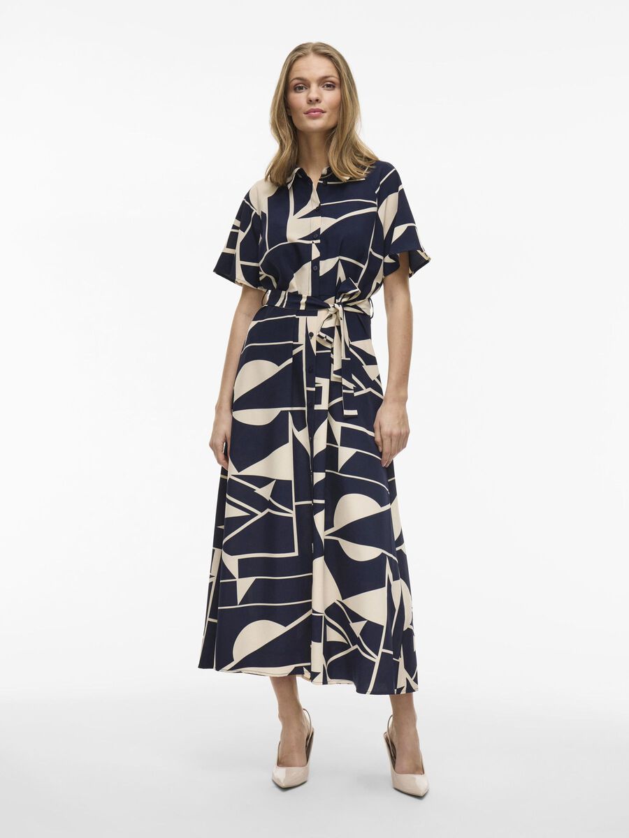 Eve Midi Shirt Dress for Women - Navy & Birch Floral Print Casual Summer Dress - Perfect for Office, Date Night & Vacation Outfits