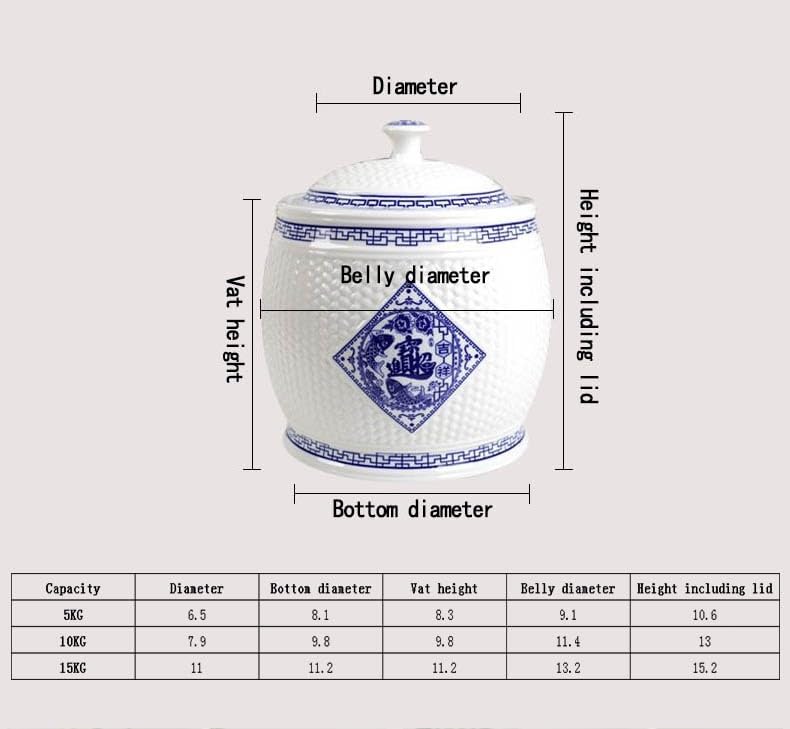 Premium Ceramic Rice Storage Container with Lid - Large Airtight Rice Dispenser for Kitchen, Pantry & Countertop - Perfect for Rice, Grains, Flour & Dry Food Storage (10L Capacity) - Ideal for Asian Cooking, Meal Prep & Organized Kitchen Storage
