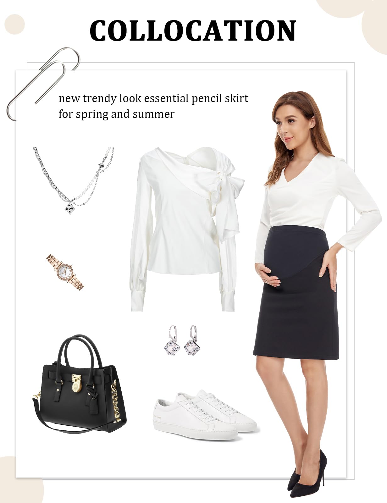 Tapata Women's Maternity Pencil Skirt - Over The Belly Stretchy Midi Skirt with Adjustable Waistband Extenders for Pregnancy Comfort | Perfect for Work, Office Wear & Maternity Photoshoots