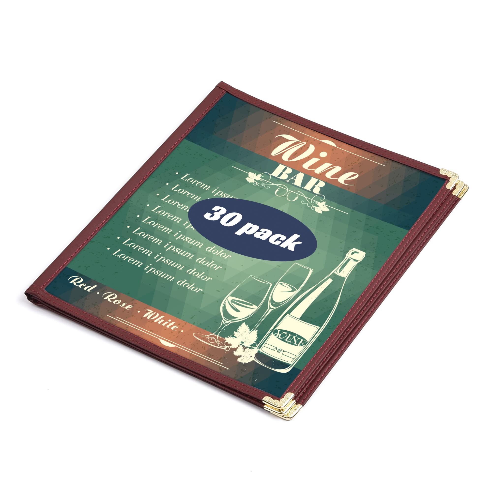 30 Pack WeChef 3-Page 6-View Menu Covers with Double Stitch Trim - Fits 8.5x11 Paper - Transparent Burgundy for Restaurants, Cafes & Food Service Businesses - Perfect for Daily Specials, Drink Lists & Seasonal Menus