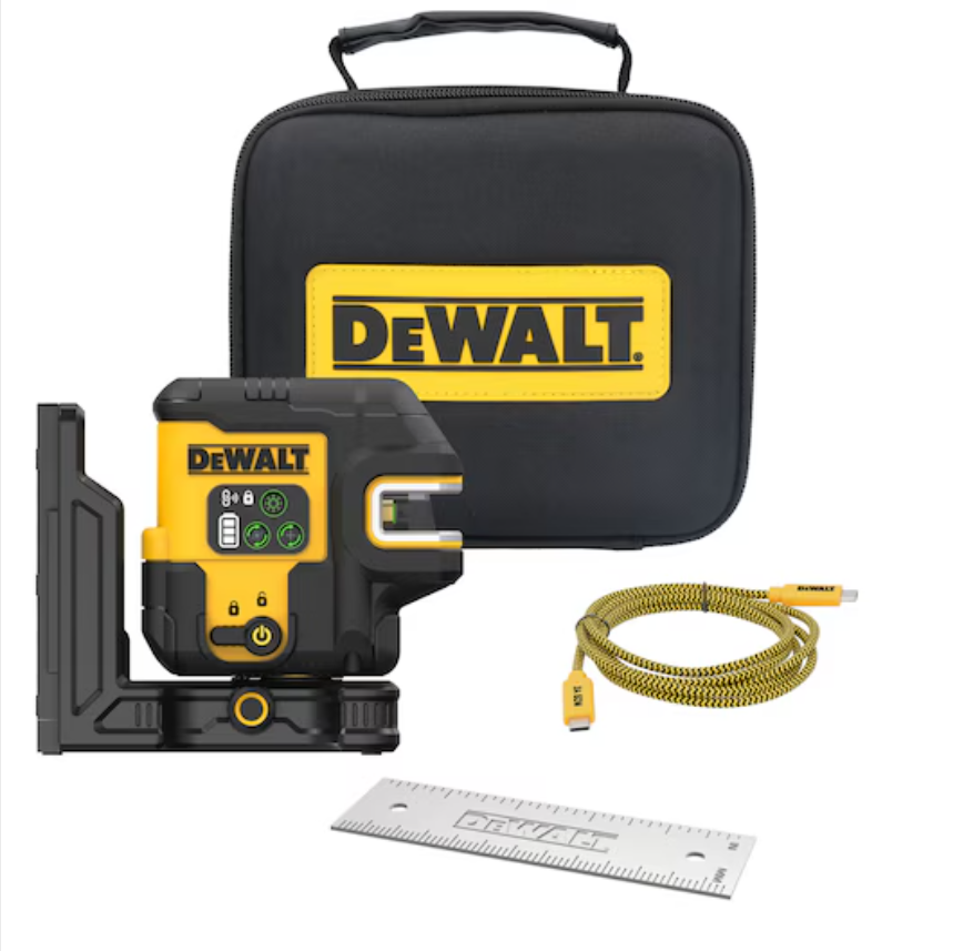 DEWALT DCLE14221GB Green 2 Spot & Crossline Laser Level Kit with USB Charging - Perfect for Construction, Renovation & DIY Projects