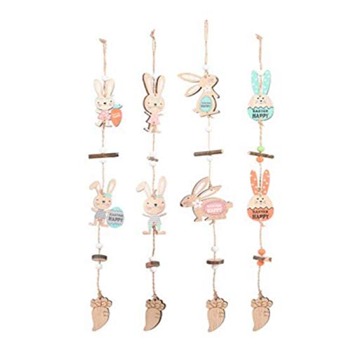 4PCS Easter Wooden Bunny Pendant Decorations - Long Ear Hanging Ornaments for Easter Day, Home, Party & Spring Festival Decor