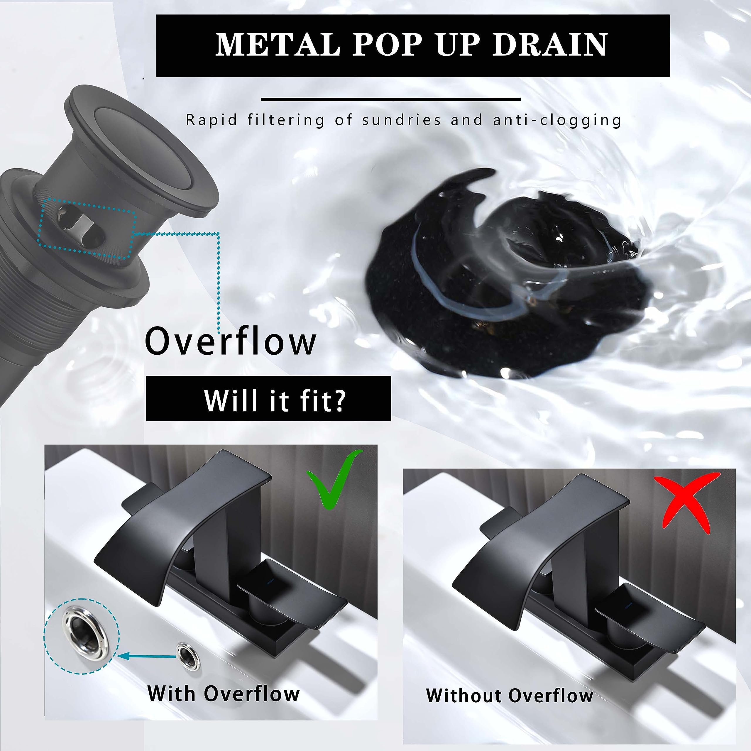 Black Waterfall Bathroom Faucet - 2 Handle 4