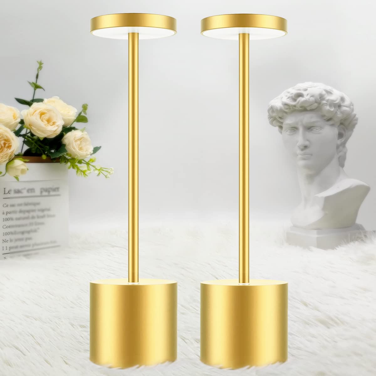 Hapfish Cordless LED Table Lamp Set of 2 - 5000mAh Rechargeable Battery Operated Desk Lamps, Dimmable Table Light for Home Office, Restaurant, Dining Room & Outdoor Use (Gold) | Perfect for Reading, Working & Ambient Lighting