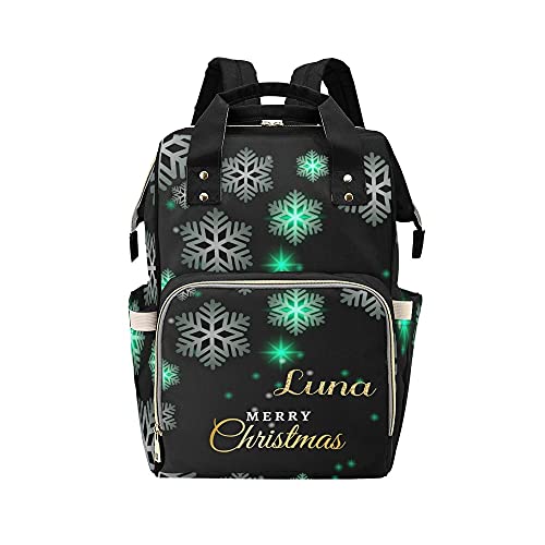 **Personalized Merry Christmas Green Snow Diaper Backpack – Custom Name Mommy Nursing Bag, Baby Nappy Bag for Travel & Daycare – Perfect Gift for Moms & Girls (Ideal for Holidays, Travel, and Everyday Use)**