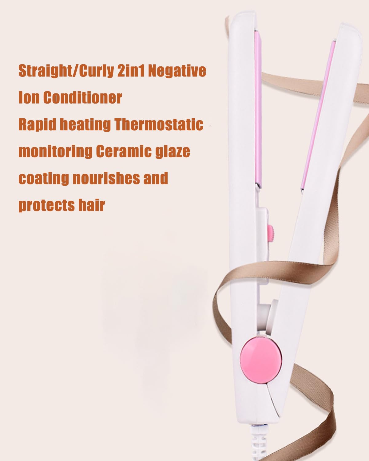 2 in 1 Mini Hair Straightener & Curler - Ceramic Tourmaline Flat Iron with Dual Heating Plates - Portable Travel Hair Styler for Dorm, Home, or On-the-Go (White) - Perfect for Styling, Straightening & Creating Waves Anywhere