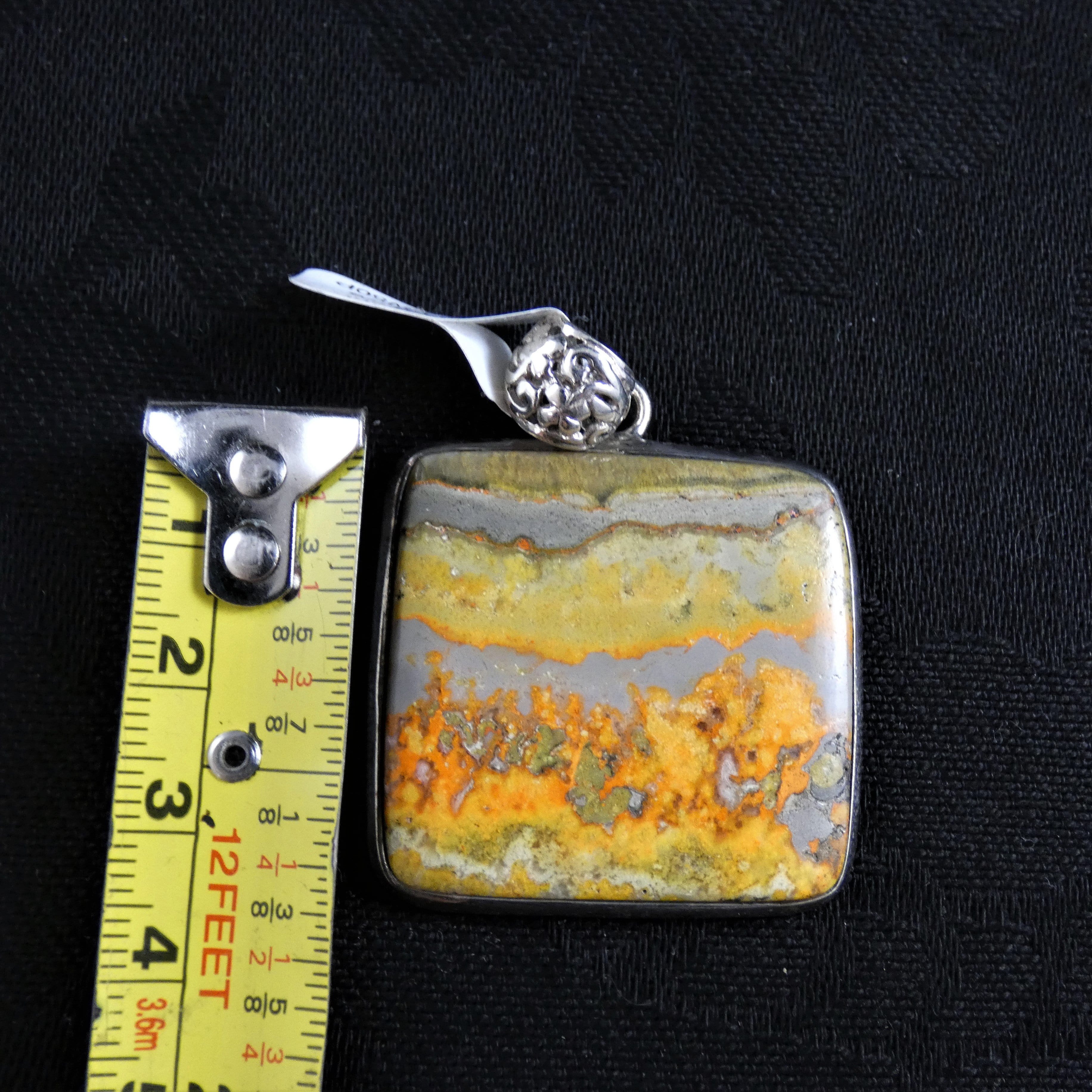 Bumblebee Jasper Sterling Silver Pendant Necklace - Square Gemstone Jewelry for Women - Perfect for Gifts, Meditation & Spiritual Healing