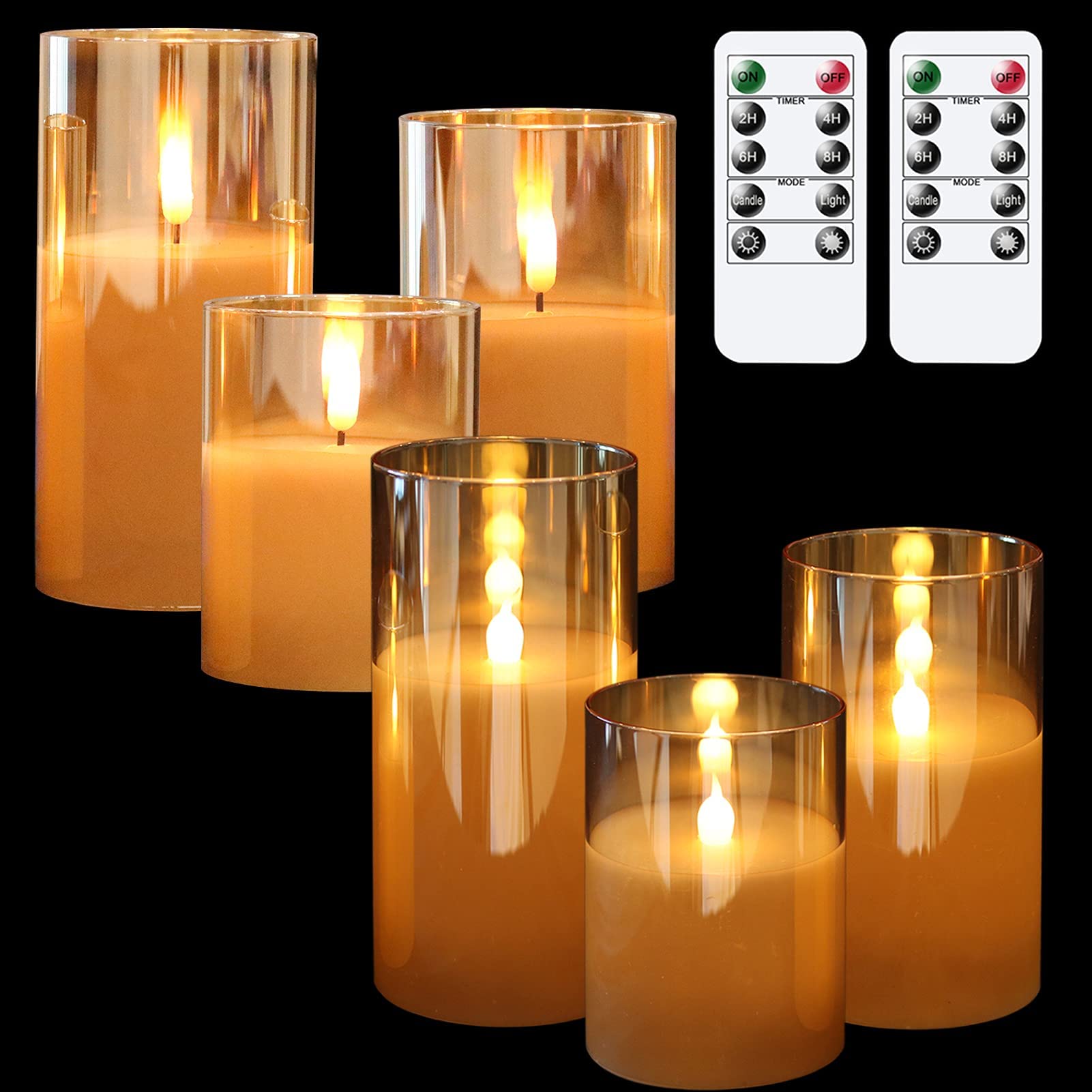 Flameless LED Glass Candles 6-Pack with Remote - Gold Decorative Candles for Home & Wedding Decor