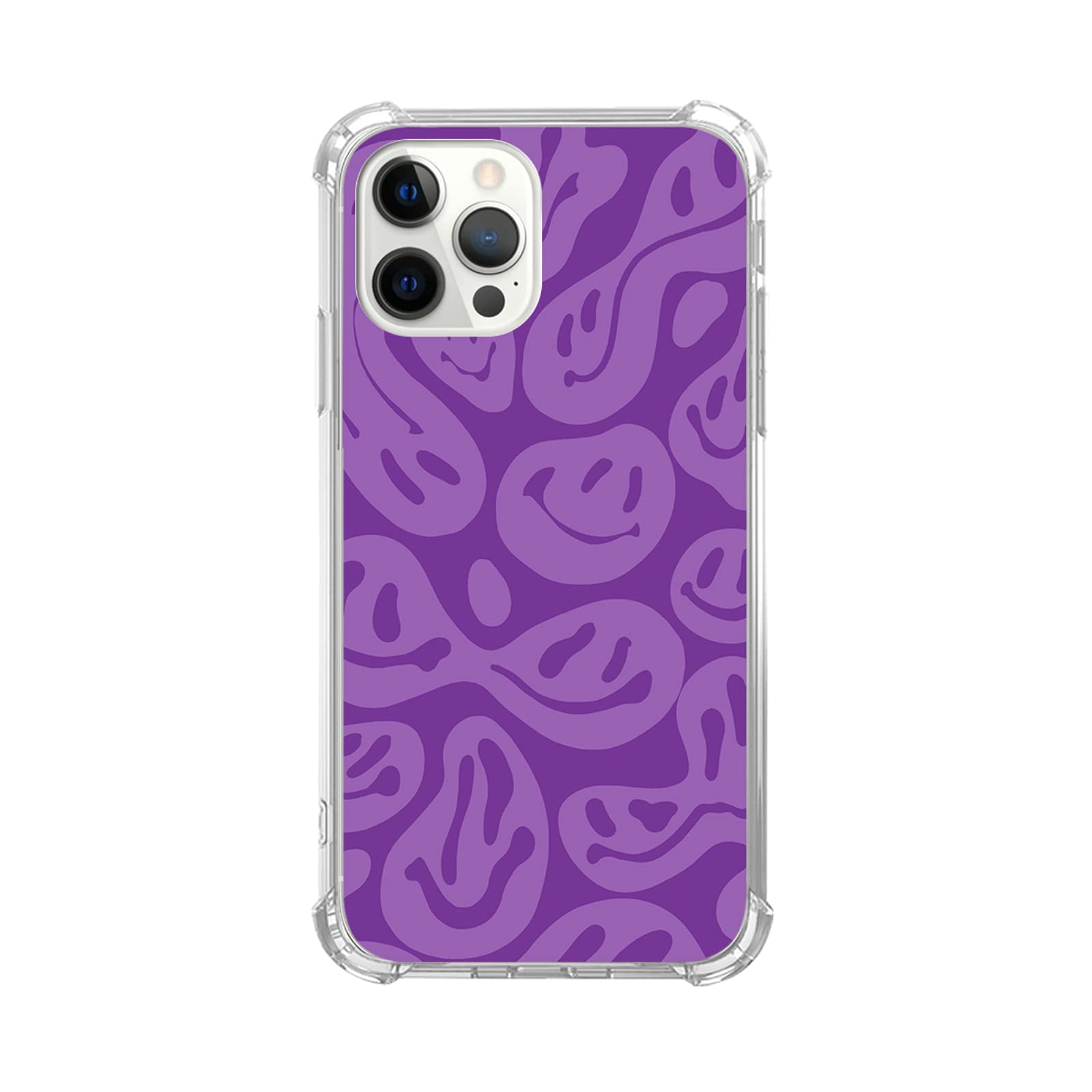 Trippy Aesthetic Purple Smile Face iPhone 12 Pro Max Case - Trendy Melting Design TPU Bumper Cover for Women Men Teens - Perfect for Music Festivals & Artistic Lifestyle