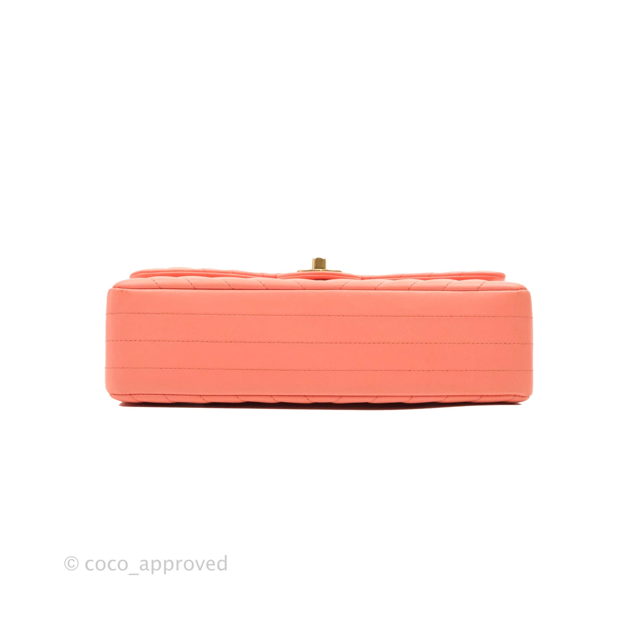 Chanel Classic M/L Medium Chevron Double Flap Bag in Coral Pink Lambskin with Aged Gold Hardware - Luxury Shoulder Bag for Women, Perfect for Parties, Weddings & Special Occasions