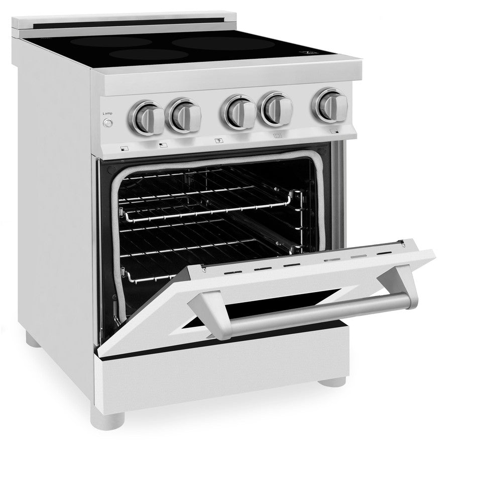 ZLINE 24 Inch 2.8 Cu Ft Stainless Steel Induction Range with 4-Element Cooktop & Electric Oven - White Matte Door (RAIND WM 24) - Perfect for Modern Kitchens, Home Chefs & Small Spaces