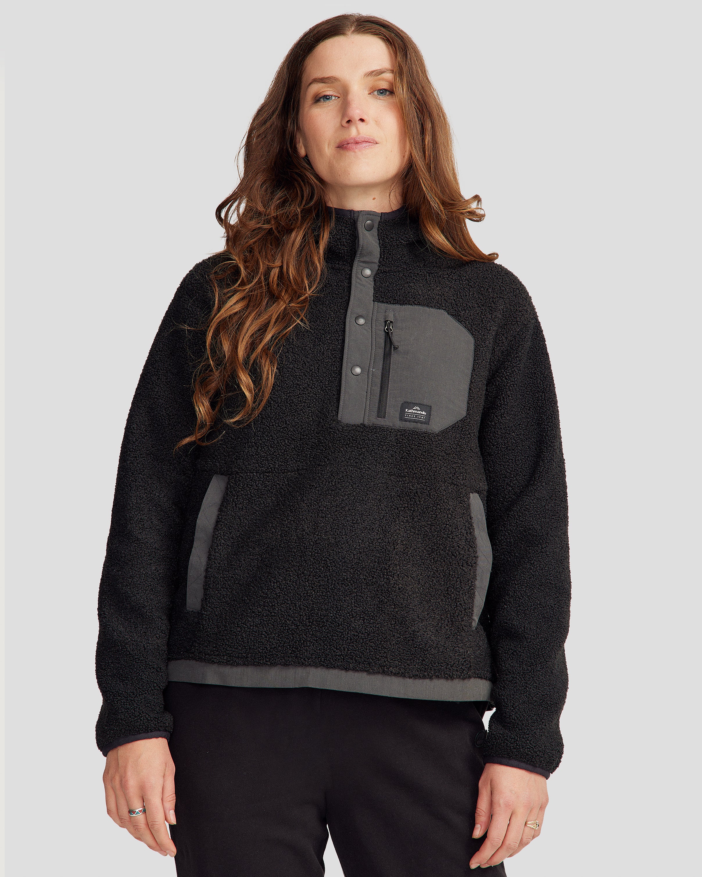 Women's Co Z High Pile Hooded Pullover v2 - Soft Fleece Winter Jacket with Kangaroo Pocket, Black Stingray Color | Perfect for Outdoor Activities, Casual Wear & Cold Weather Fashion