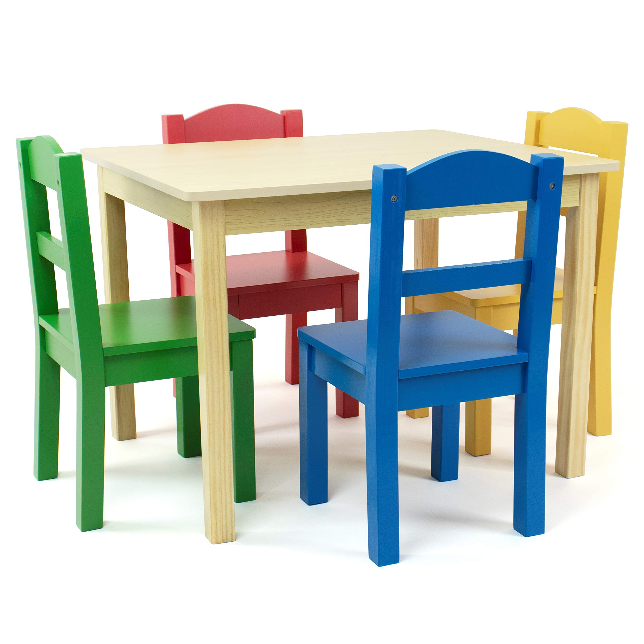 Humble Crew Kids Wooden Table and 4 Chairs Set - Natural/Primary Toddler Activity Table for Arts, Crafts & Snack Time - Sturdy & Durable Children's Furniture for Playroom, Preschool & Home Learning