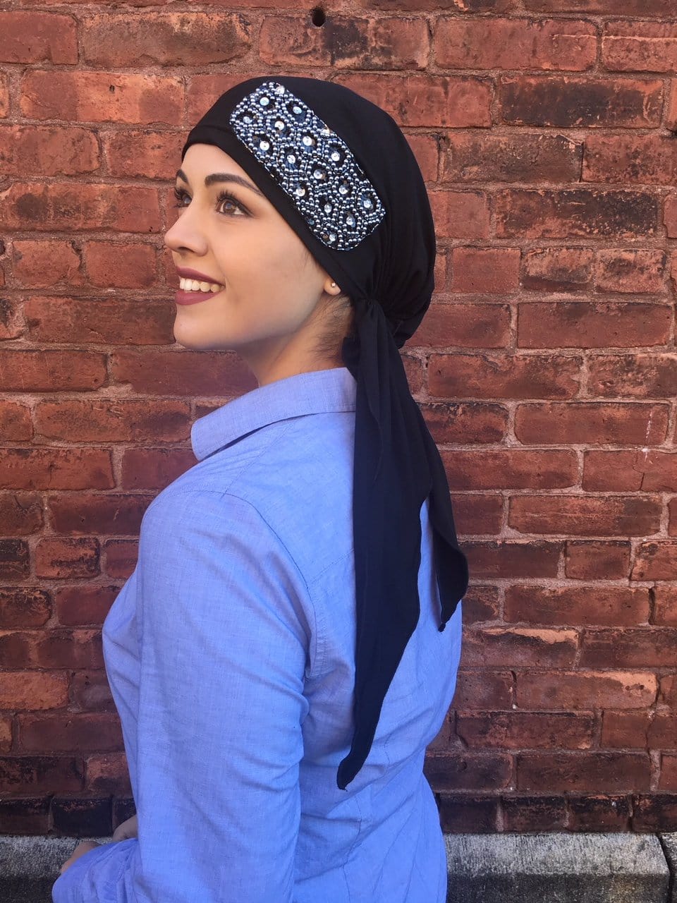 New Slip-On Black Soft Spandex Pre-Tied Scarf with Silver Embellishment - Elegant Neck Accessory for Women, Perfect for Office, Party & Casual Outfits