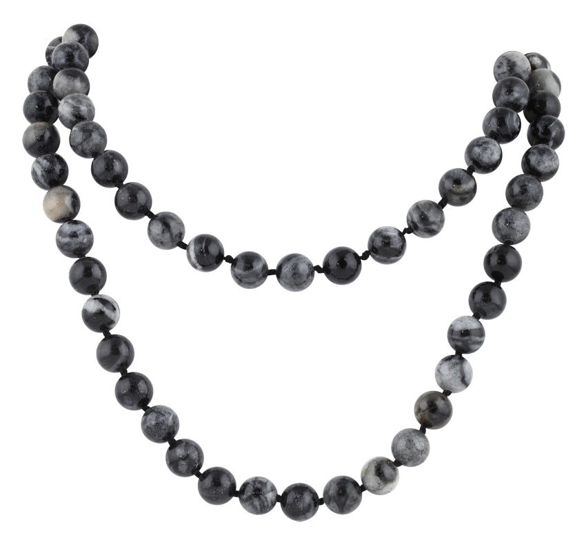 32 8mm Black Picasso Jasper Round Gemstone Bead Necklace - Handmade Natural Stone Jewelry for Women, Boho Chic Accessory | Perfect for Yoga, Meditation & Spiritual Healing