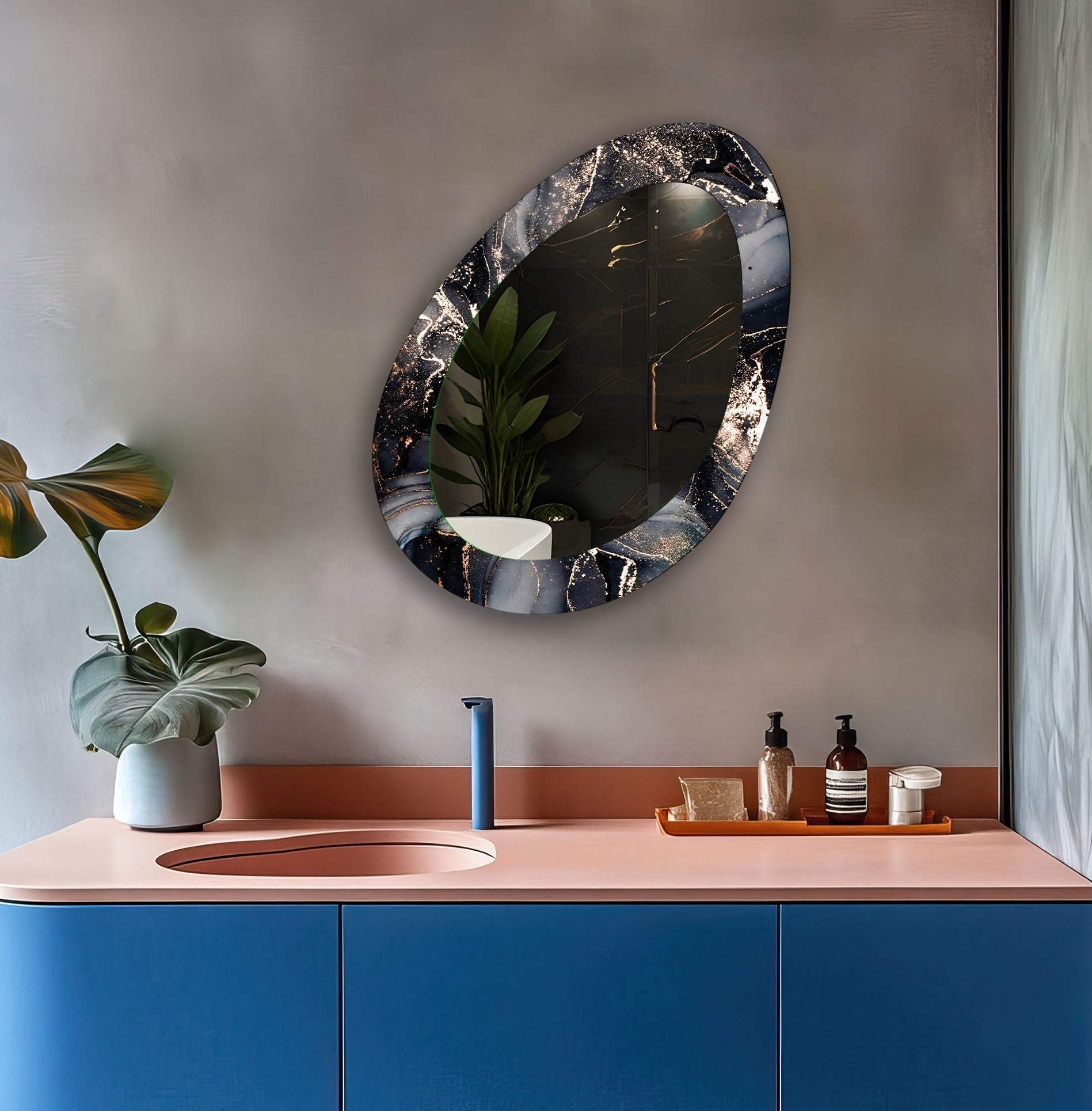 Elegant Black Marble Wall Mirror - Large Framed Decorative Mirror for Living Room, Bedroom & Entryway - Perfect for Home Decor & Vanity
