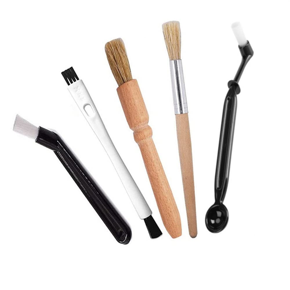 Professional Espresso Cleaning Brush Set - Wooden Coffee Grinder Brush & Nylon Group Head Brush (5-Piece Kit) for Barista & Home Coffee Machines - Perfect for Espresso Machine Maintenance & Coffee Equipment Cleaning