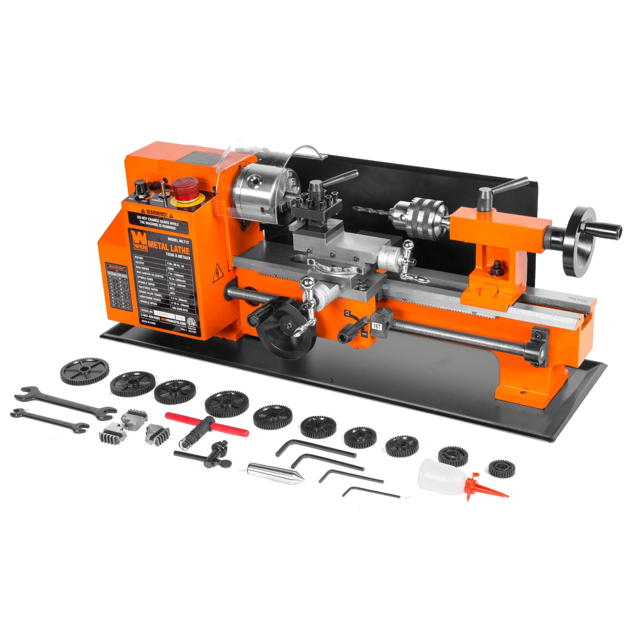 WEN ML712 7x12 Inch Variable Speed Benchtop Metal Lathe - 2-Way Turning for Precision Metalworking | Ideal for DIY Projects, Jewelry Making & Small Part Machining