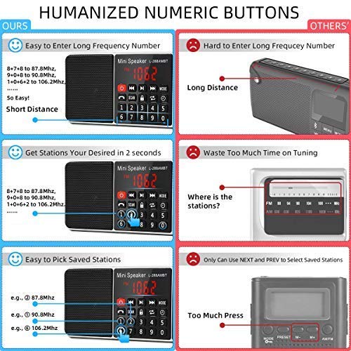 J-160 Retro Bluetooth AM/FM/SW Radio & J-288 Portable AM/FM Bluetooth Stereo Radio with SD Card, USB, Aux-in MP3 Player - Rechargeable Battery Powered for Home, Office, Travel & Outdoor Use