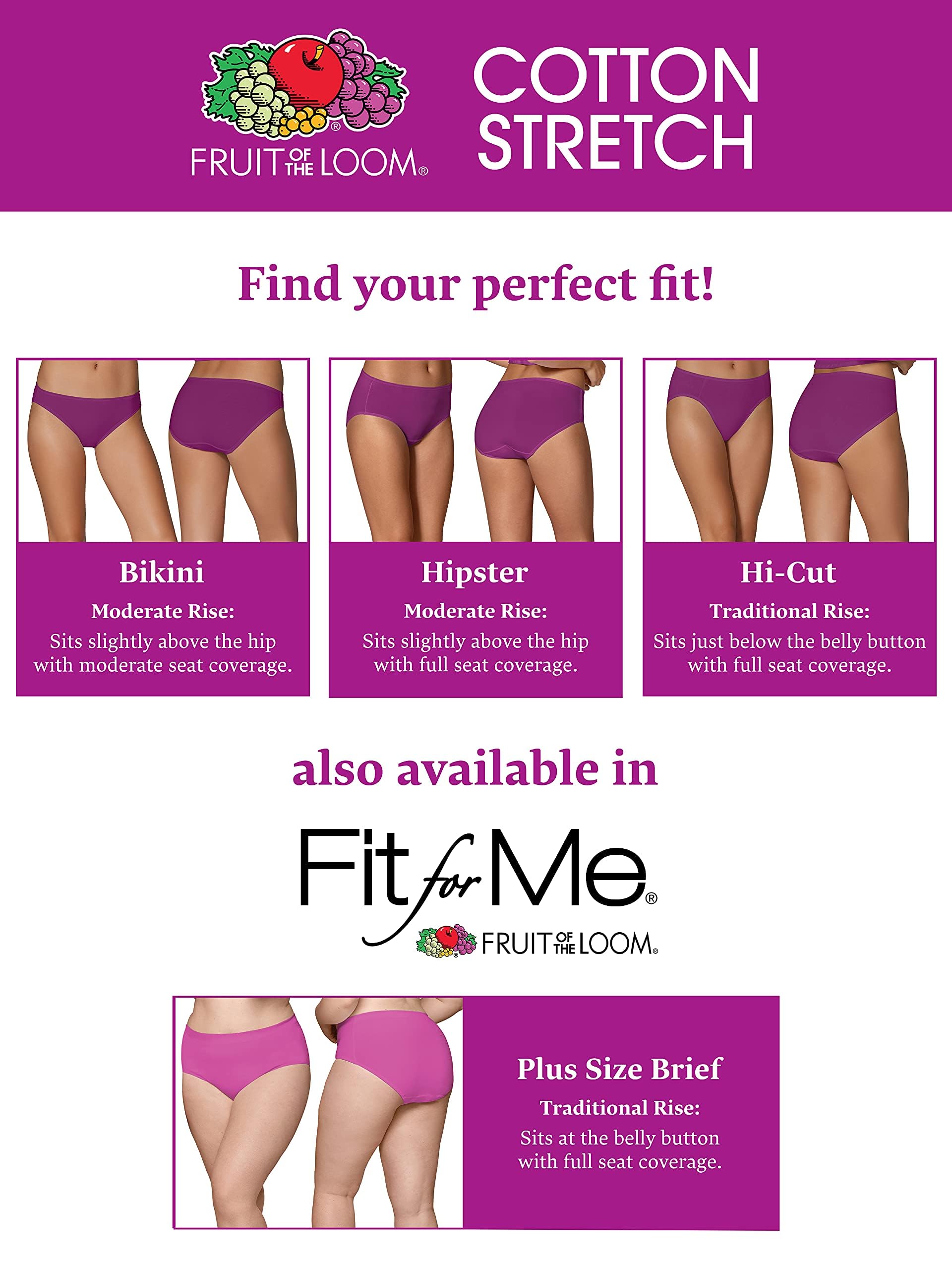 Fruit of the Loom Women's Cotton Stretch Underwear - Soft Breathable Panties for Everyday Comfort (Regular & Plus Size) | Perfect for Work, Sleep & Lounge Wear