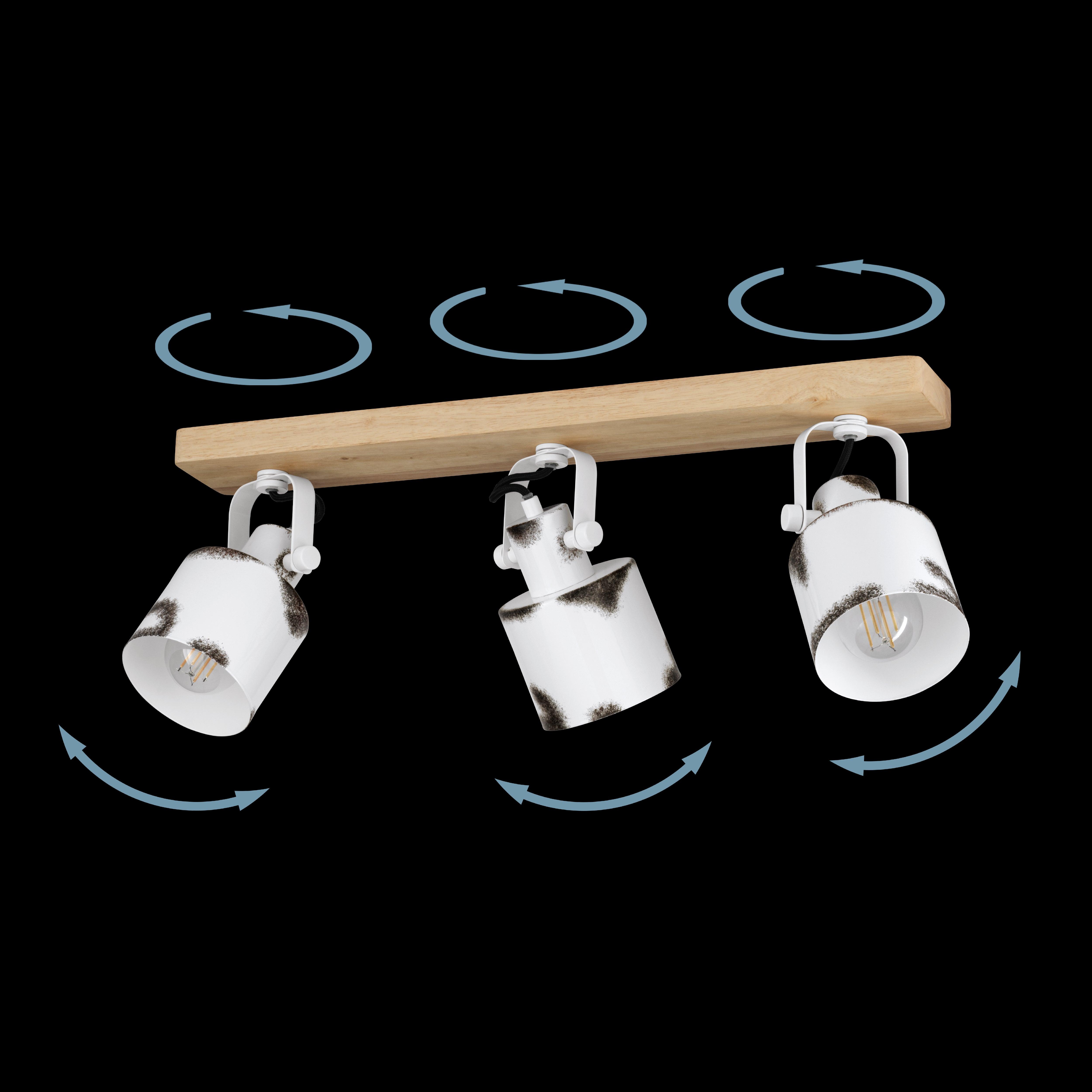 Eglo Kilburn 3-Light Wood & White Bar Spotlight - Modern Ceiling Lighting for Living Room, Bedroom, and Dining Area