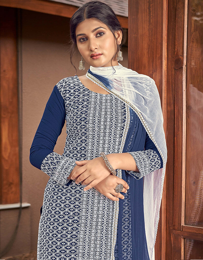 Stylish Blue and White Rayon Pant Suit for Women - Comfortable Office Wear & Business Attire - Perfect for Work, Meetings, and Professional Events