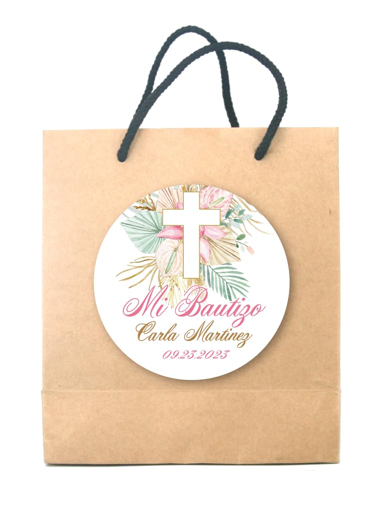 Personalized Baptism Stickers - 40ct Custom Mi Bautizo Labels for Favors, Invitations & Decorations - Religious Celebration Party Supplies for Christening, First Communion & Baby Shower Gifts