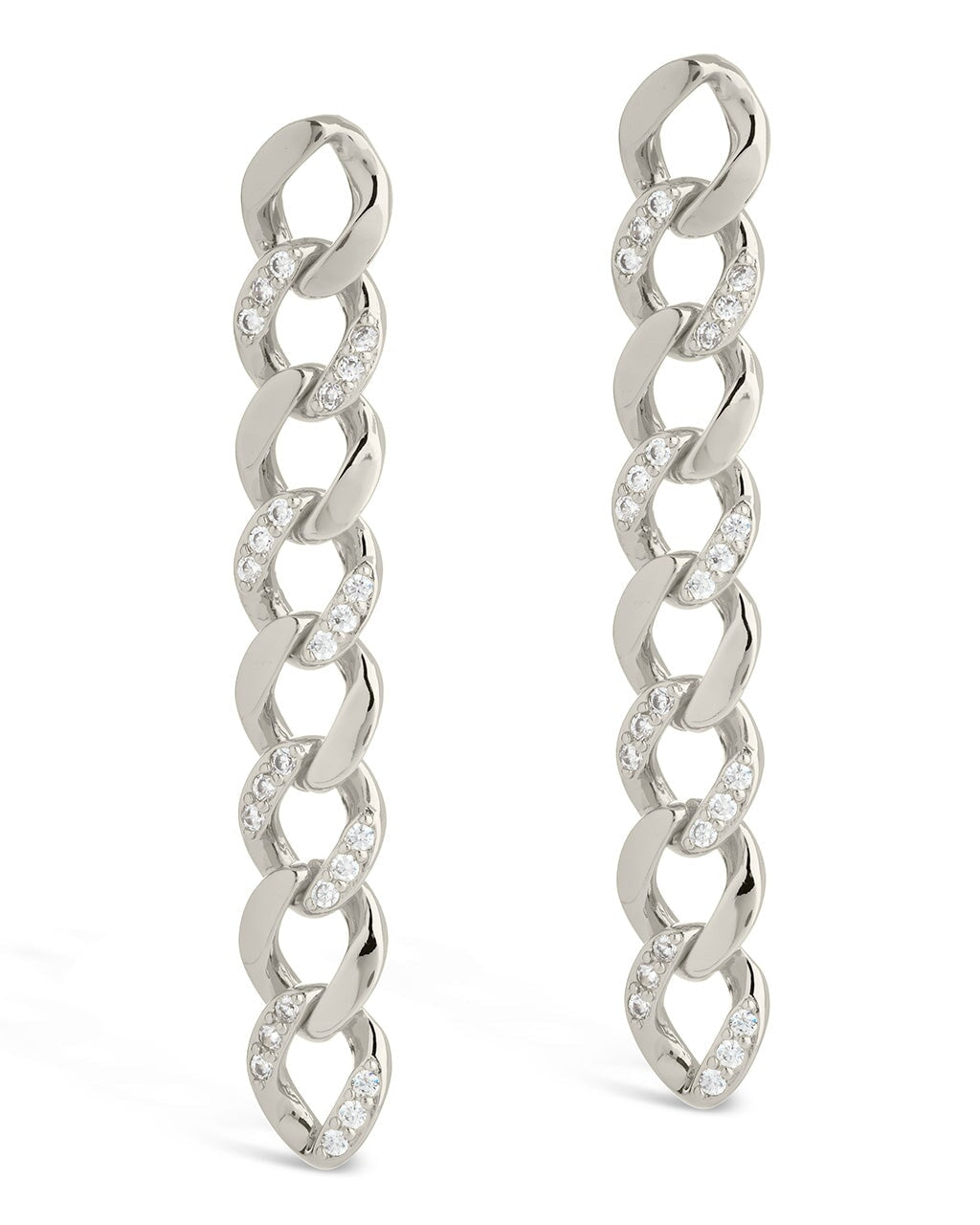 CZ Cuban Chain Link Drop Earrings for Women - 925 Sterling Silver Dangle Hoop Earrings - Trendy Fashion Jewelry Gift for Party, Date Night & Special Occasions