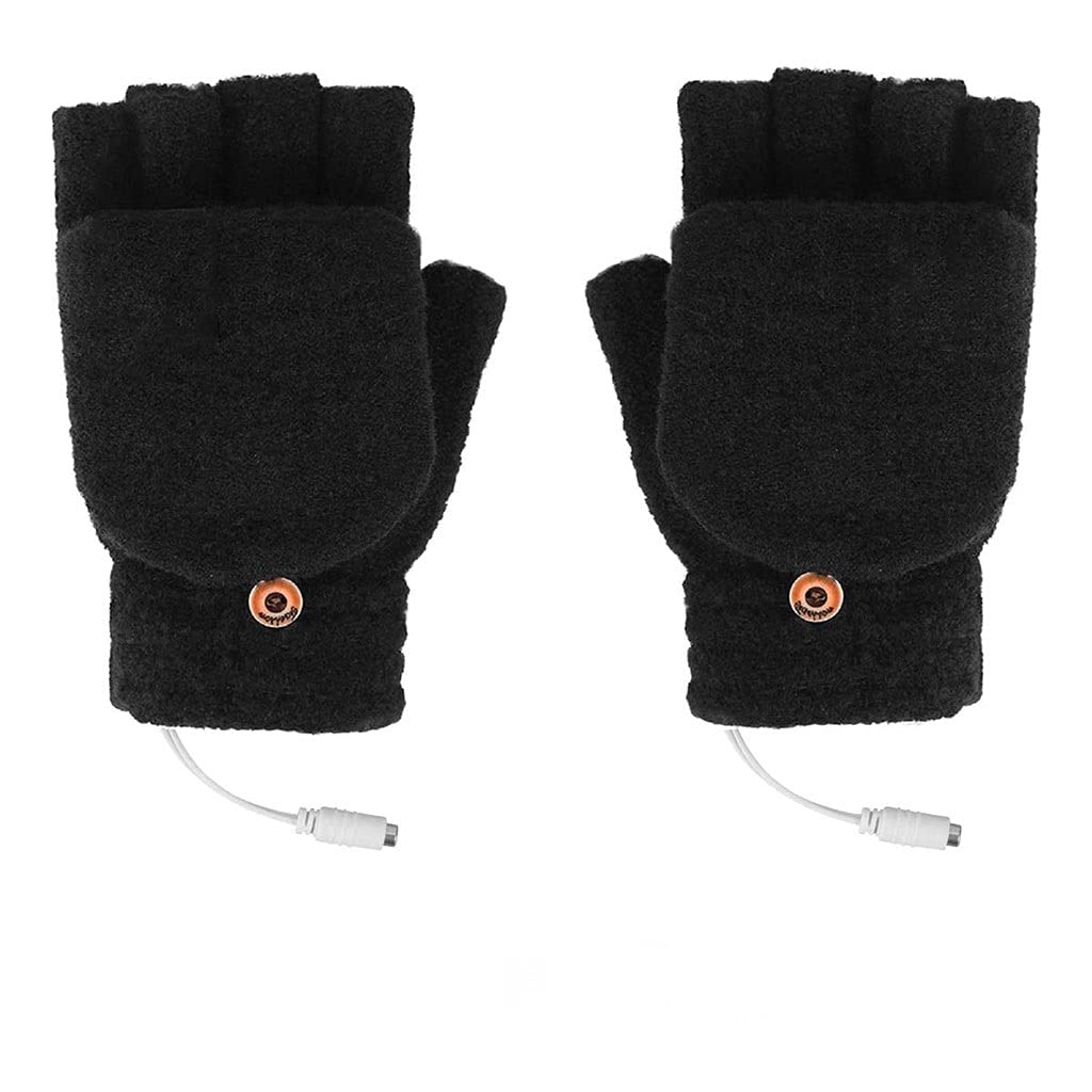 JEONSWOD USB Heated Gloves for Women & Men - Winter Warm Knit Mittens with Full & Half Finger Options - Fashionable USB-Powered Hand Warmers for Laptop Use, Outdoor Activities & Cold Weather (Color: D)
