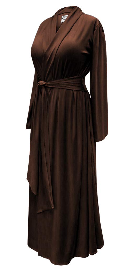 Plus Size Vintage Brown Rayon Brushed Cotton Blend Hostess Robe with Attached Belt - Cozy Loungewear for Women, Perfect for Spa Days, Relaxing at Home & Bridal Party Gifts