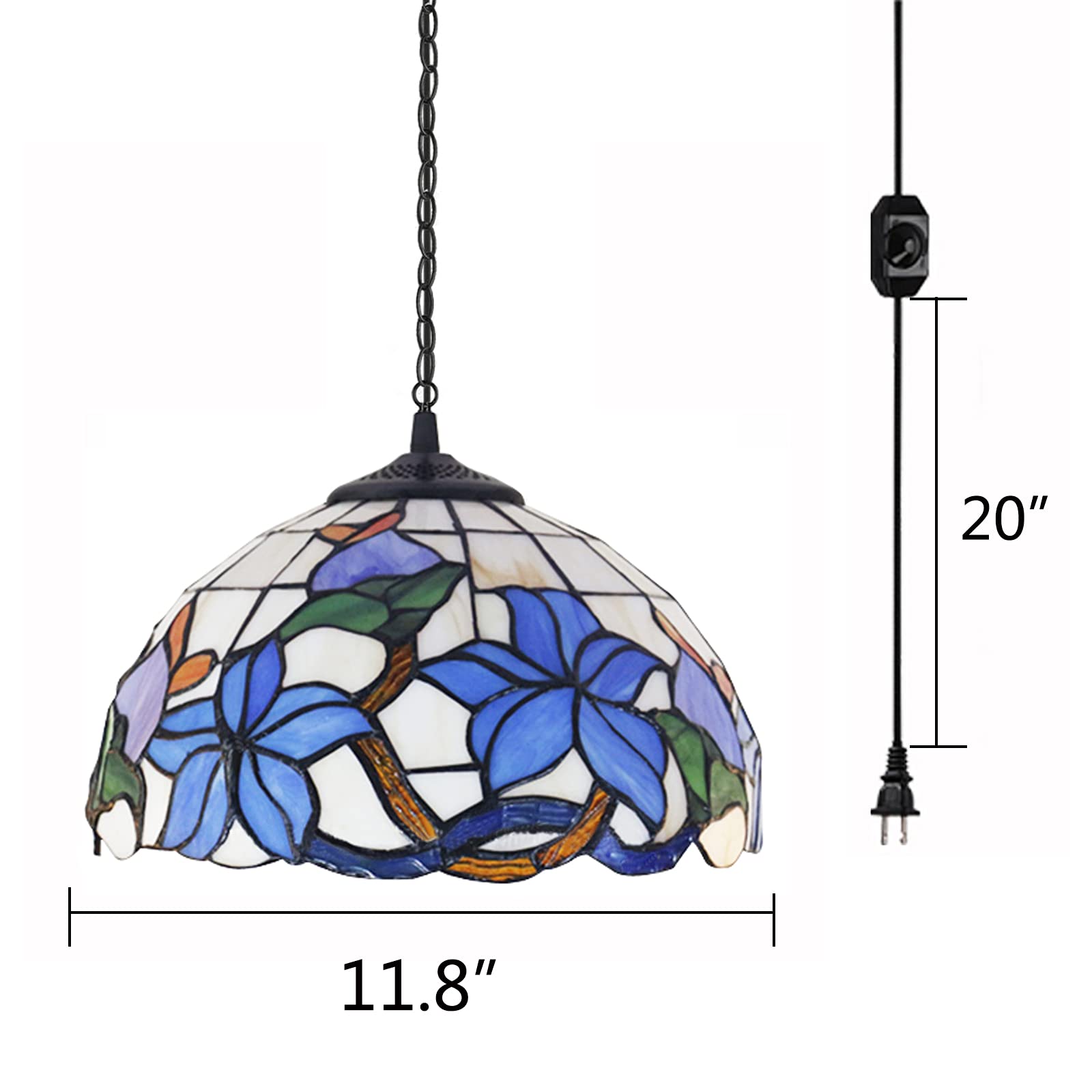 Kiven Style Plug-in Pendant Light with 15ft Hanging Cord & In-Line Dimmer Switch - Adjustable Swag Lamp for Dining Room, Living Room, Bedroom, Porch, Kitchen Island & Home Decor