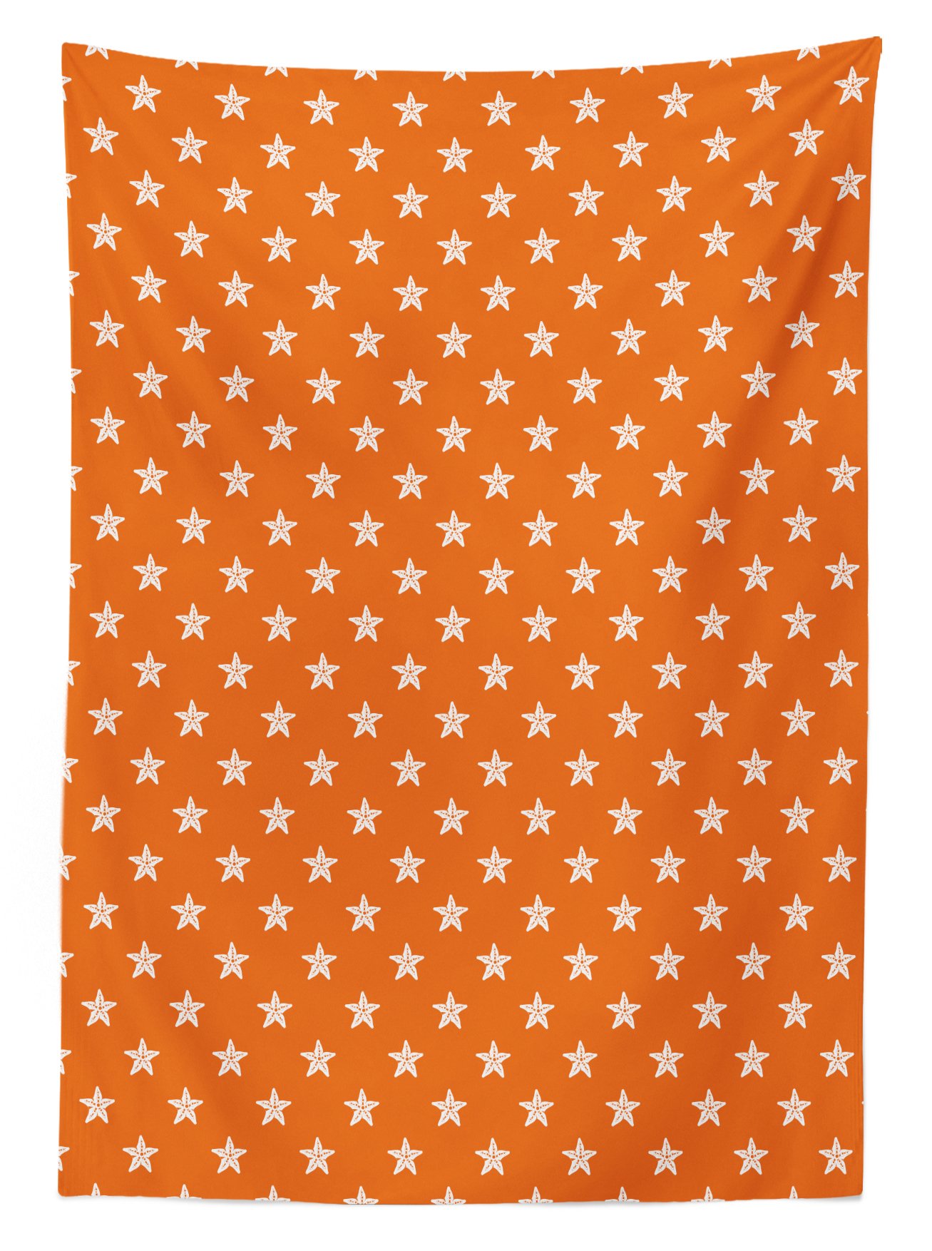 Ambesonne Starfish Outdoor Tablecloth - Doodle Style Aquarium Animals Design on Abstract Orange Background, Waterproof Washable Picnic Table Cover 58x84 Inches for Beach Party, Backyard BBQ, and Outdoor Dining (Orange & White)