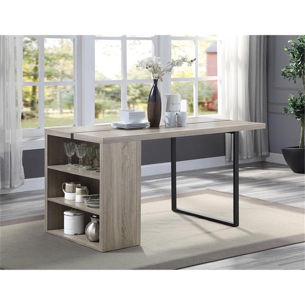 Acme Patwin Wooden Dining Table with Storage Base in Gray Oak and Black - Modern Kitchen & Dining Room Furniture for Small Spaces
