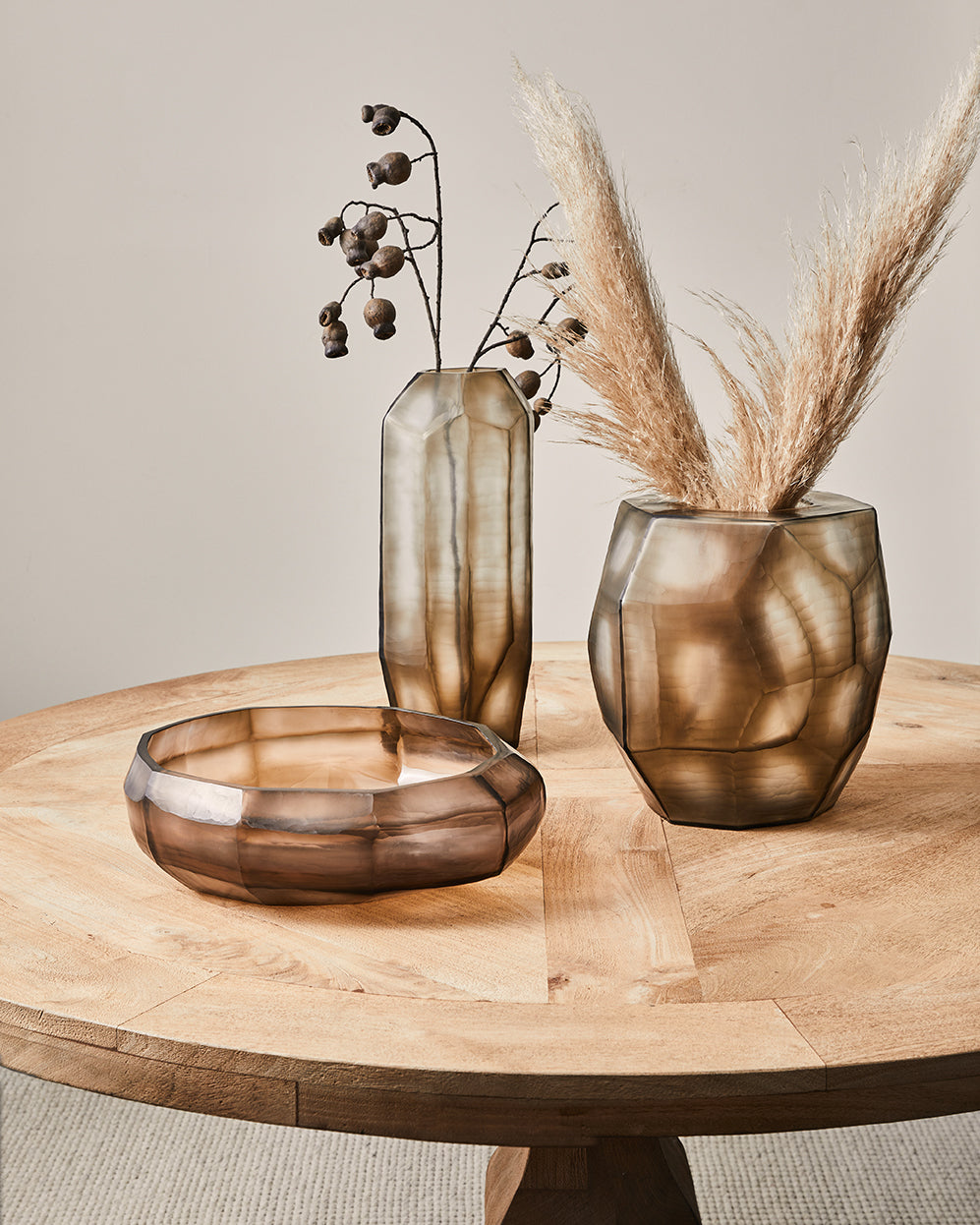 Sebastian Wide Glass Vase 28x30cm Smoke Grey - Elegant Home Decor for Centerpieces, Wedding Decorations & Modern Interior Design
